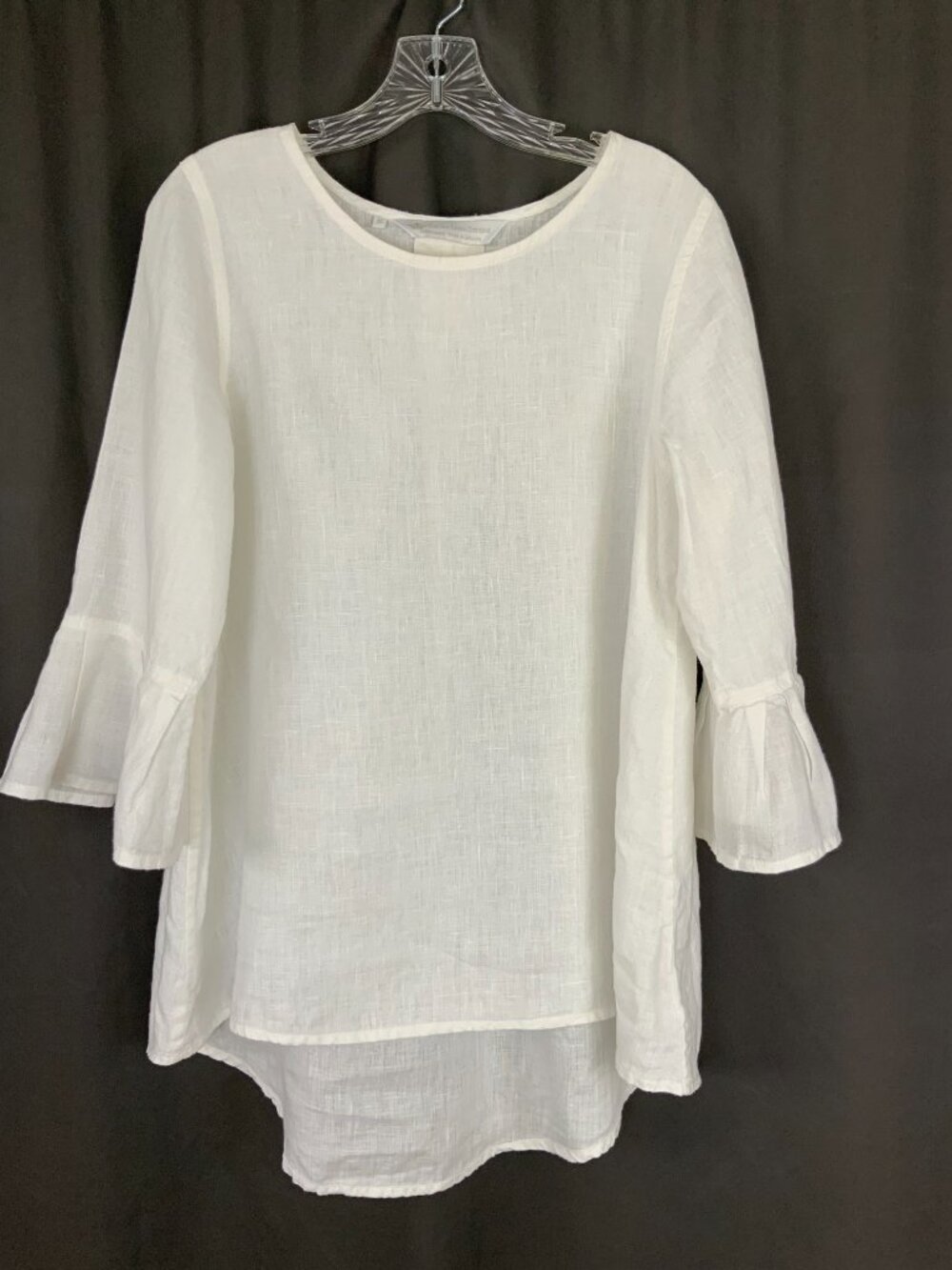 Bella Bell Sleeve White 100% Linen Top by Crown Linen Designs Sz M-L - Picture 13 of 16